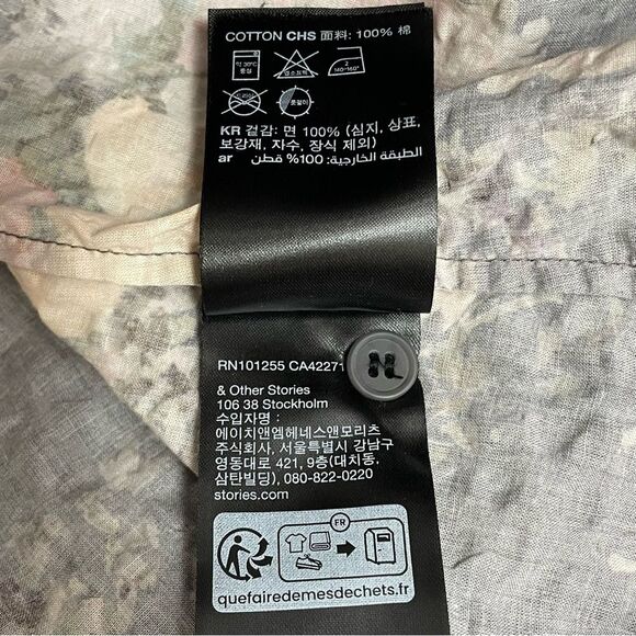 & Other Stories Paris Atelier Cottage Floral Gray & Pink Cotton Blouse Size 8 - Picture 15 of 16